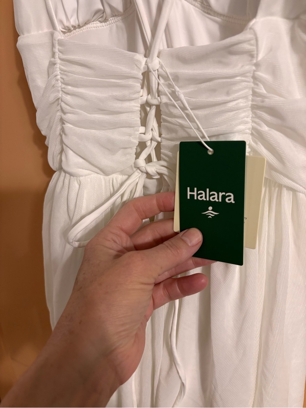 HALARA White Double-Tier Spaghetti-Strap Mini Dress - Picture 4 of 4